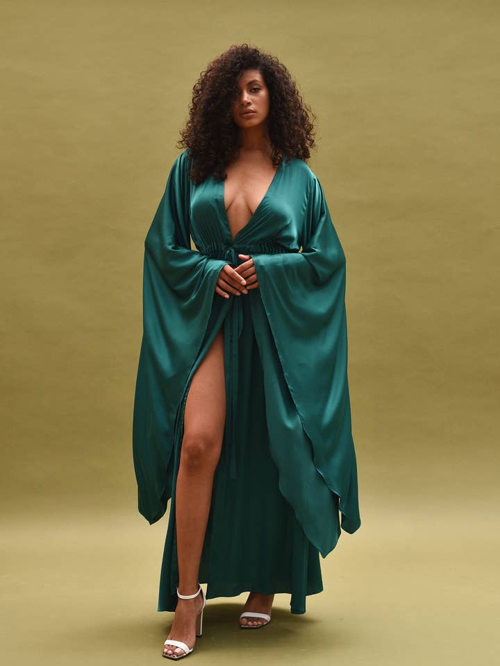 The Butterfly Long Sexy Satin Robe for wholesale by KÂFEMME and Co