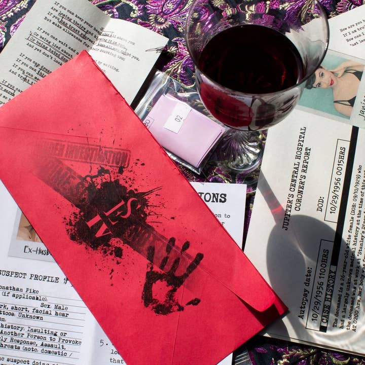 Scarlet Envelope - Wholesale Puzzle - Adult - Murder Mystery Puzzle Game "Breakfast for a Serial Killer"