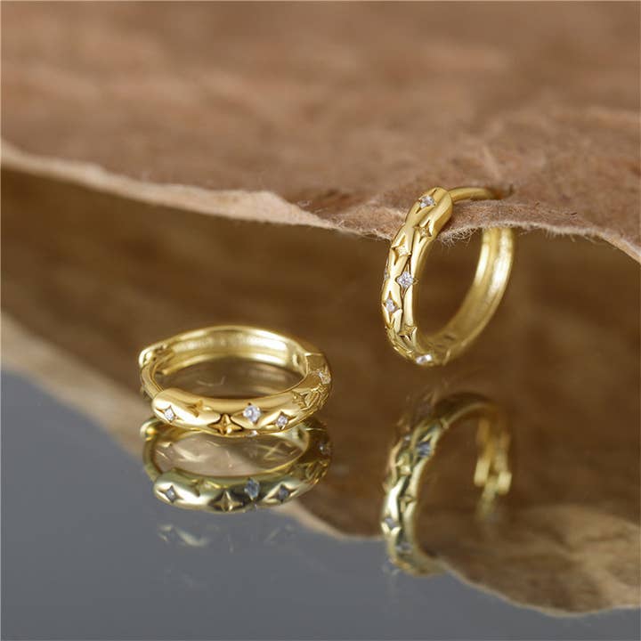 Perimade & Co. LLC - Wholesale Huggie Earrings - Dainty Gold Star Huggie Hoop Earrings in 925 Sterling Silver7