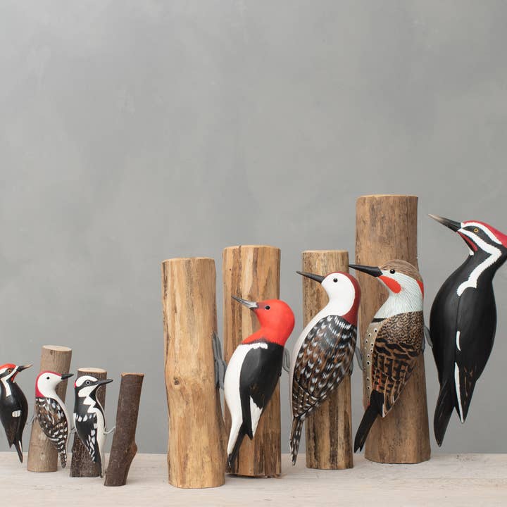 Aviologie - Wholesale Decorative Figurine - Woodpecker - Downy - 9.5"H -Carved Wooden Ornament