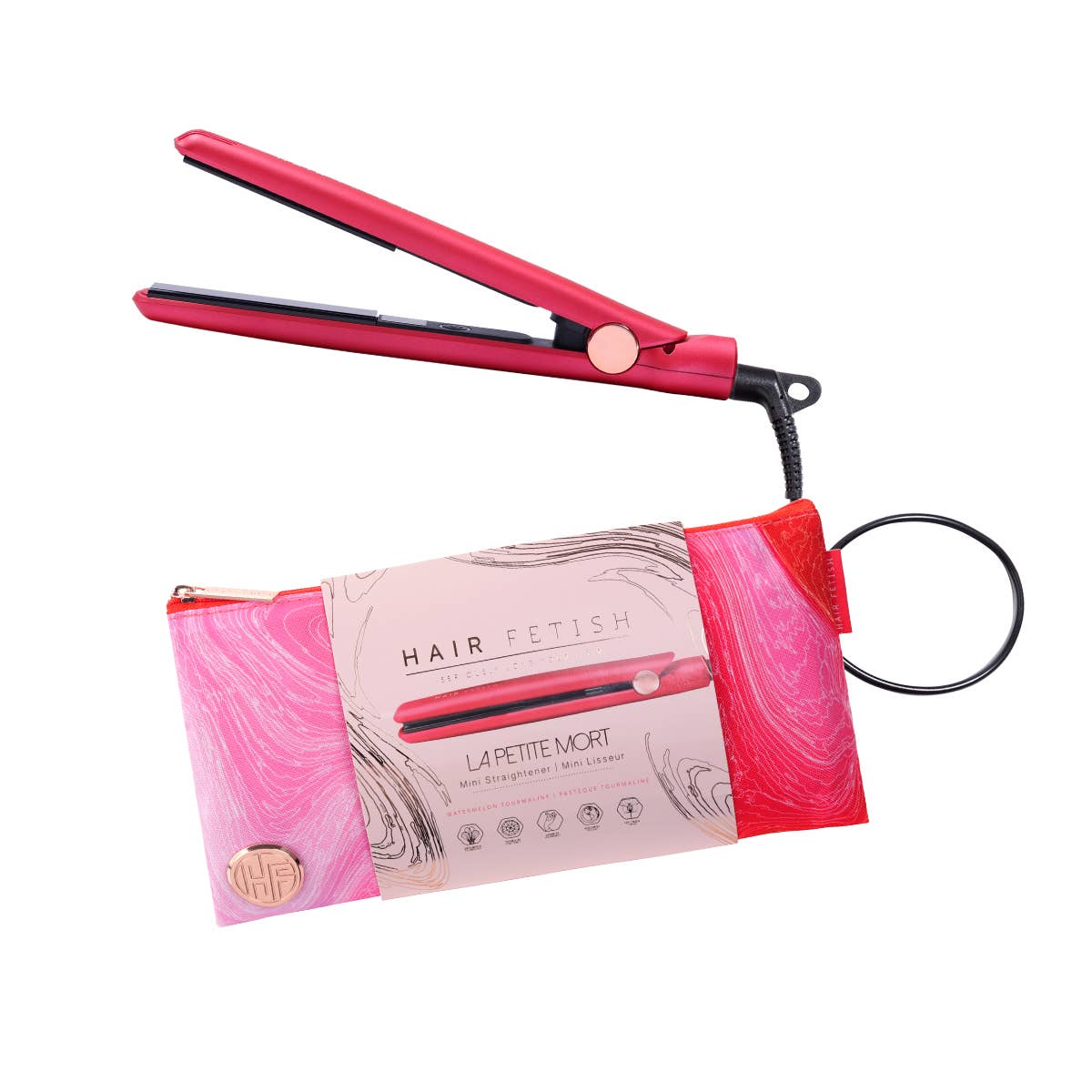 mini straightening iron with travel pouch