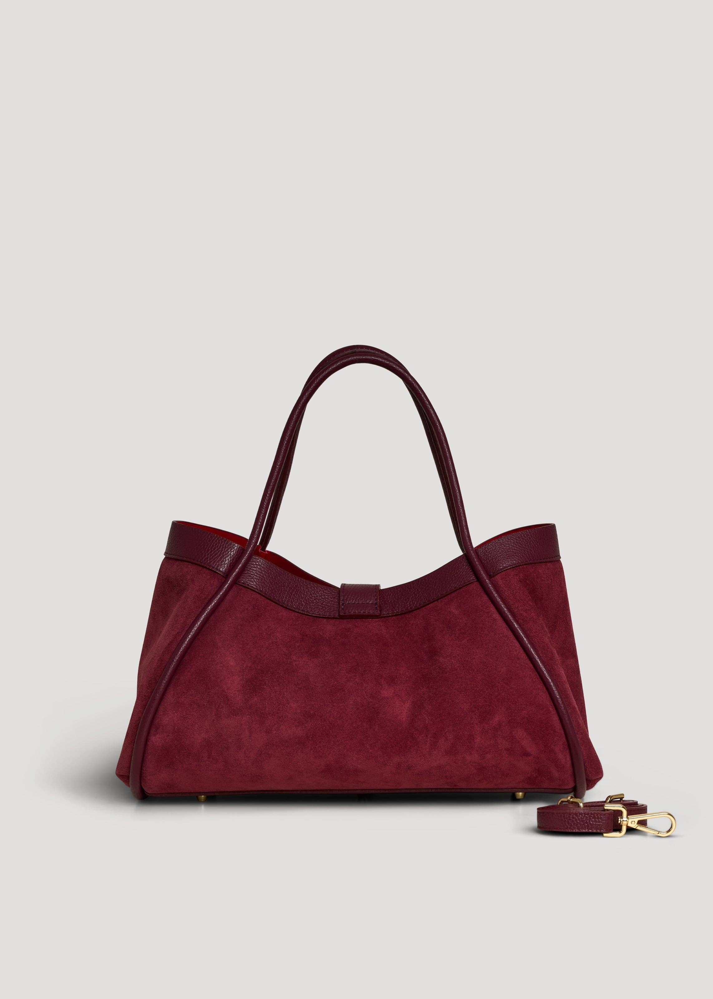 Prestige Milano – Sacola - Mulher por atacado – Bolsa Mayfair em Camurça Borgonha e Couro Togo2