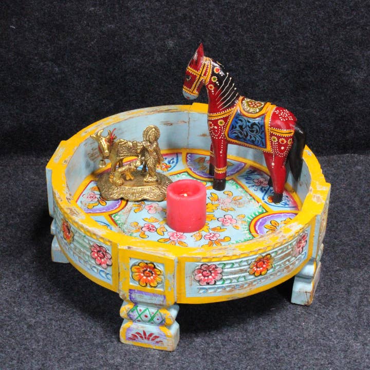 Bandeja Decorativa Redonda de Madera Pintada a Mano con Motivos Florales para venta al por mayor de VIRATRA ART DECOR