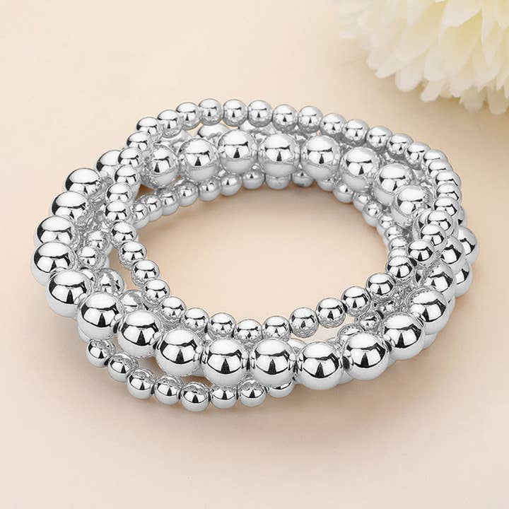4PCS - Metal Ball Stretch Multi Layered Bracelets for wholesale by Sensibling Corp.