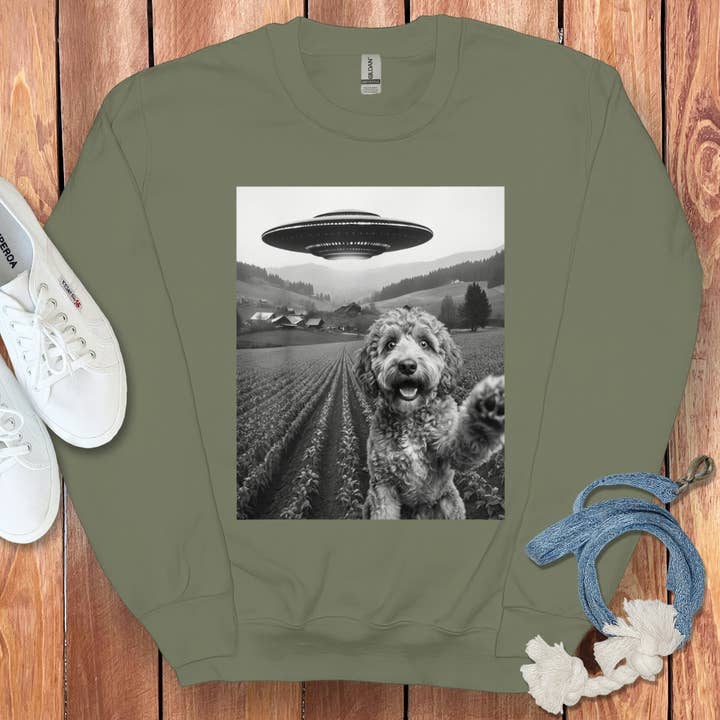 Aussiedoodle UFO Sweatshirt for wholesale by Puppy Jo