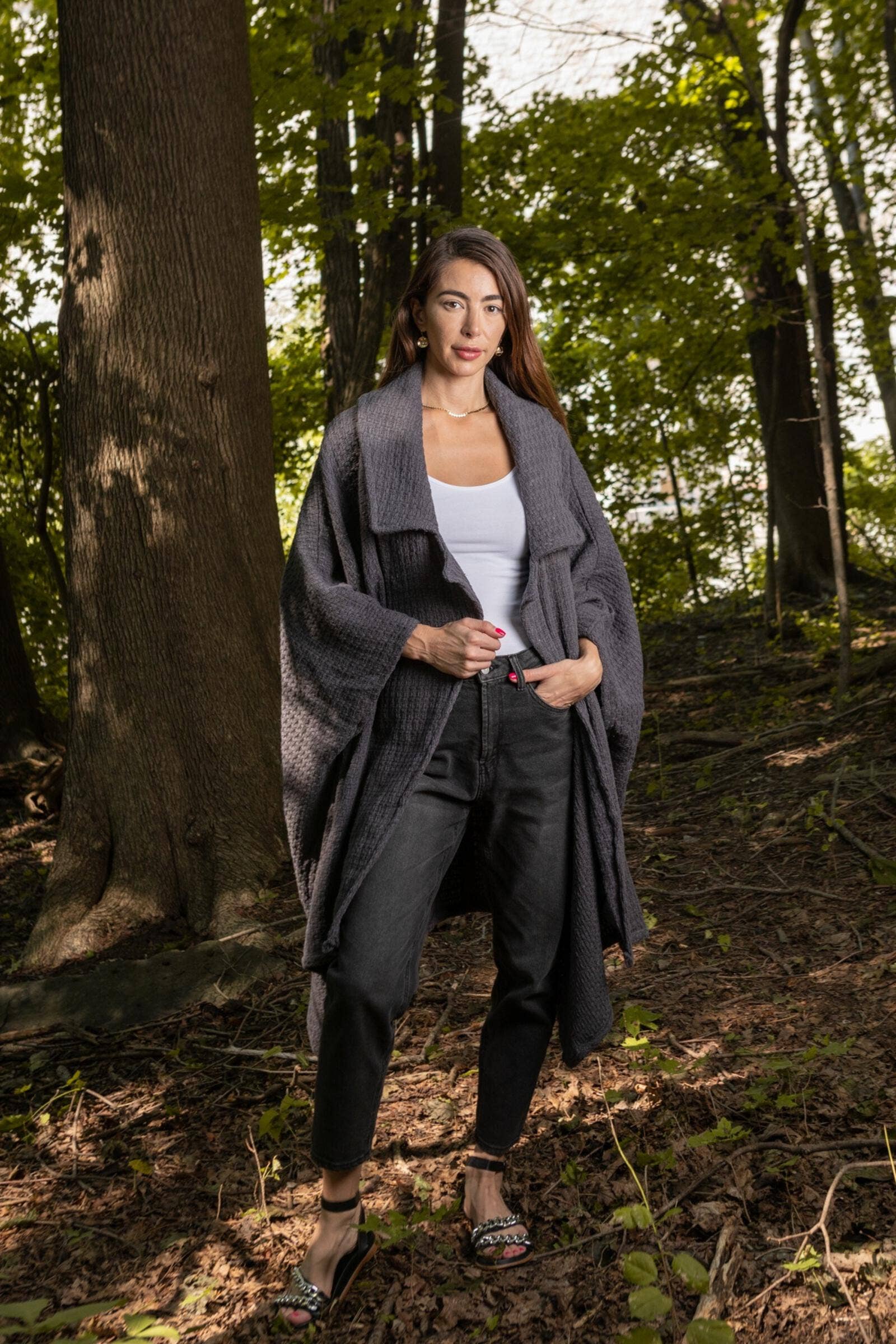 SAACHI - Wholesale Kimono - Women's - Comfy Oversized Waffle Knit Collared Jacket10