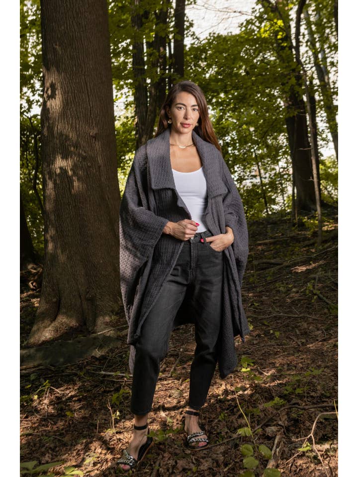 SAACHI - Wholesale Kimono - Women's - Comfy Oversized Waffle Knit Collared Jacket10