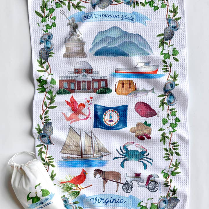 Virginia Icons Artwork Waffle Towel for wholesale by Dishique