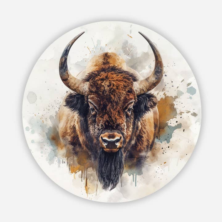 Akvarell buffelklistermärke, Bison Head Vinyl Dekal för wholesale av CMarie Northwest