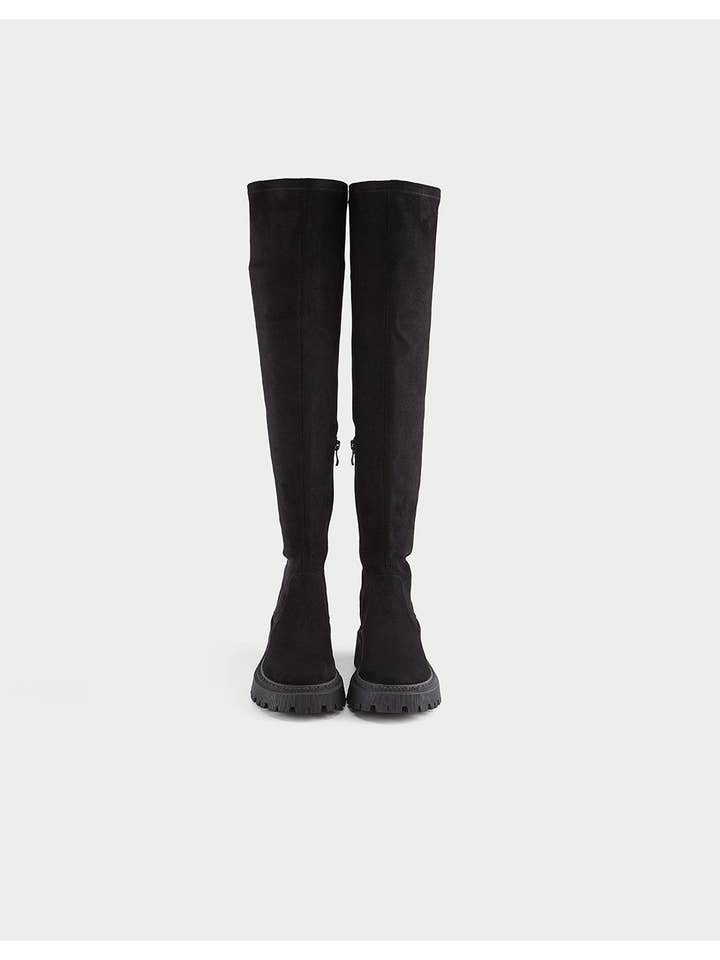 Black URBAN REVIVO Minimalistic Round Toe Over-The-Knee Boots for wholesale on Faire
