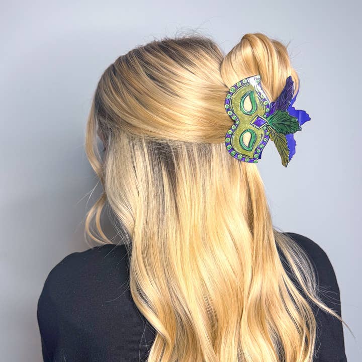 La Luna Belle LLC - Wholesale Hair Clip - Women's - Mardi Gras Mask Claw Clip
