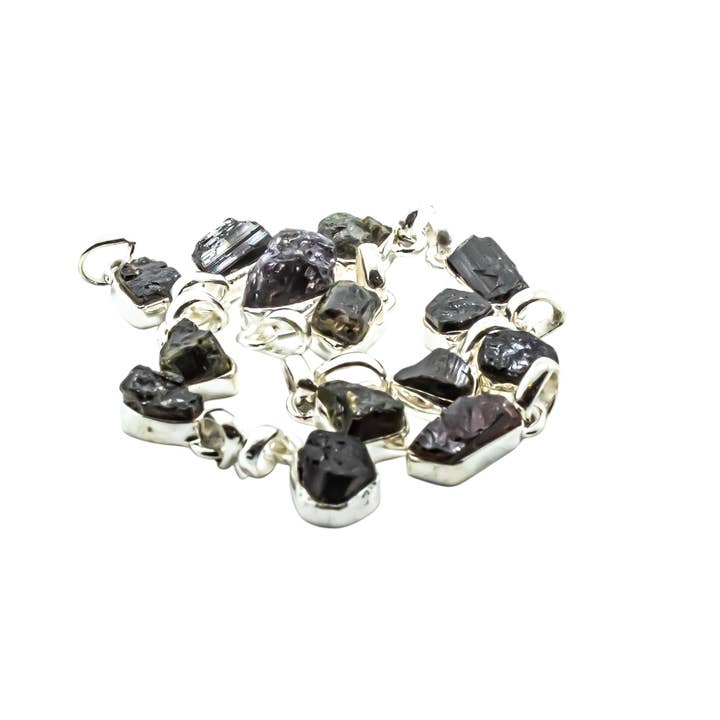 Quasar Gems USA - Wholesale Pendant/Charm Necklace - Black Tourmaline Freeform Sterling Silver Pendant Necklace 1