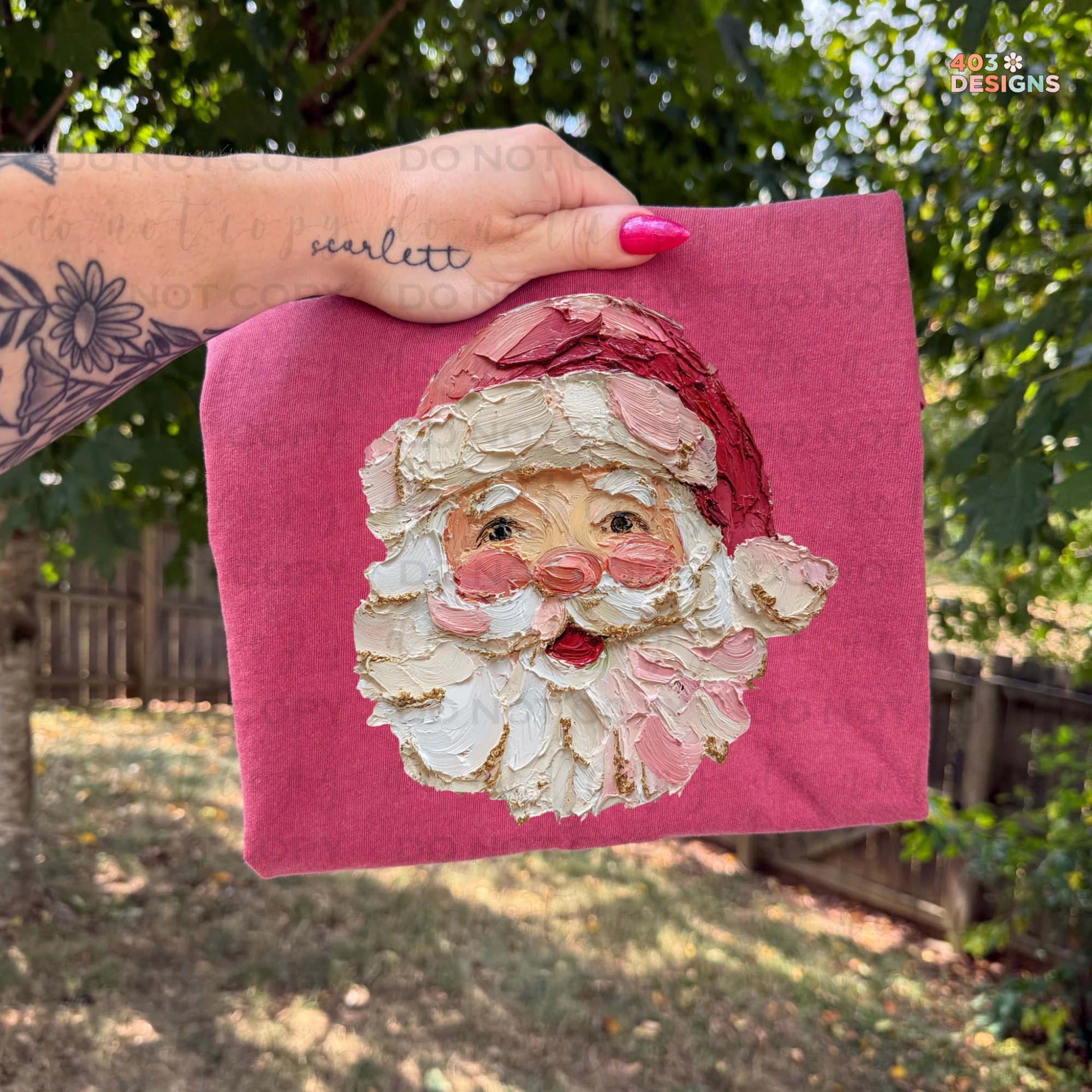 403 Designs - Wholesale T-Shirt (Graphic) - Women's - Hand Painted Santa- Bella Canvas T-Shirt  0