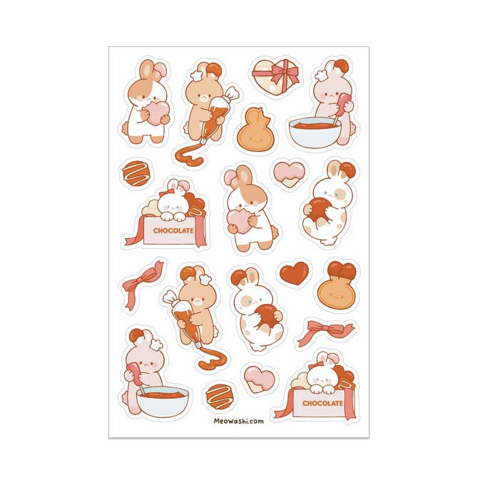 Durchsichtiges Aufkleberblatt mit Hase und Schokolade für den Großhandel von Meowashi Studio