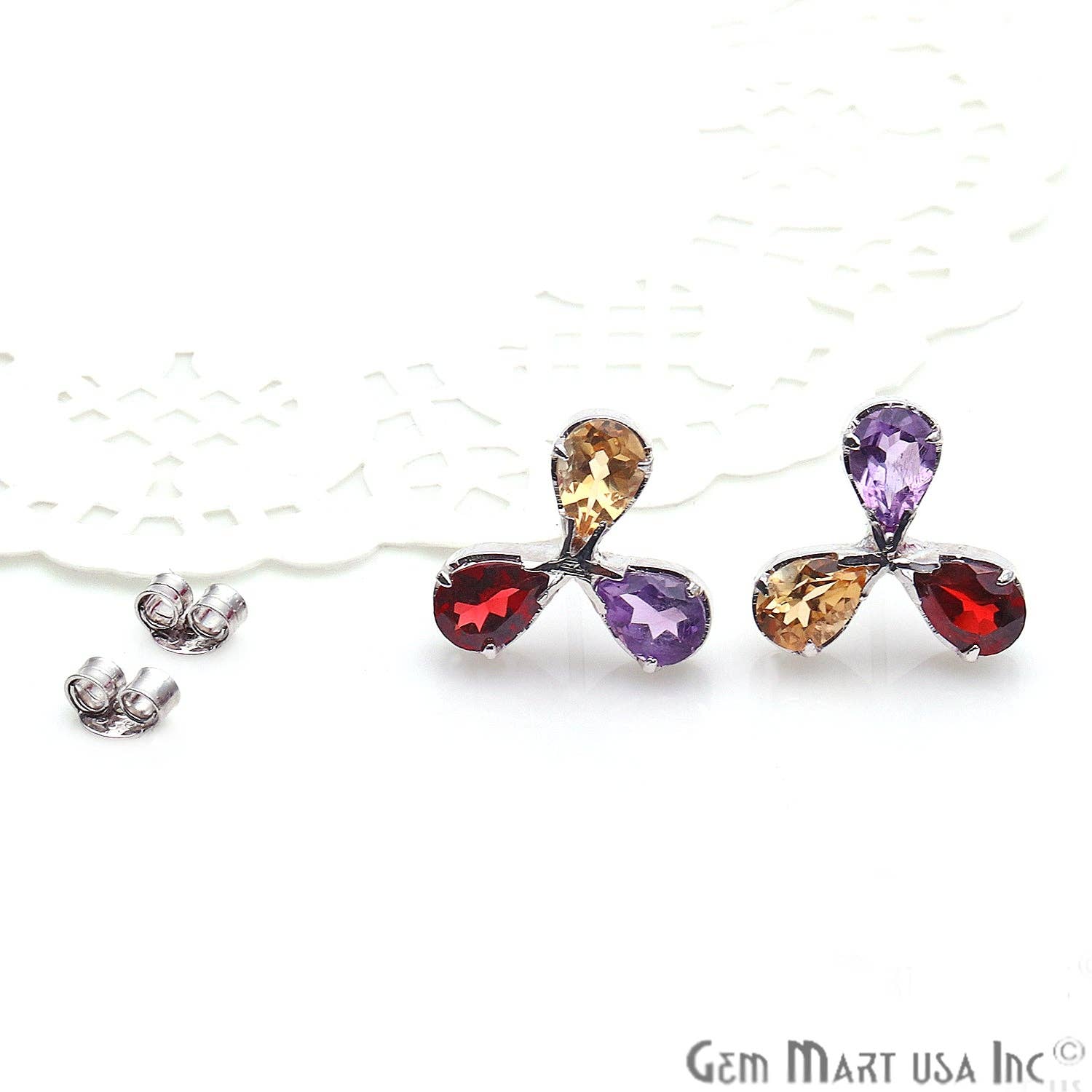 GemMartUSA – wholesale Solitärörhängen – Flerfärgad 16x11mm Sterling Silver Flower Stud örhänge1