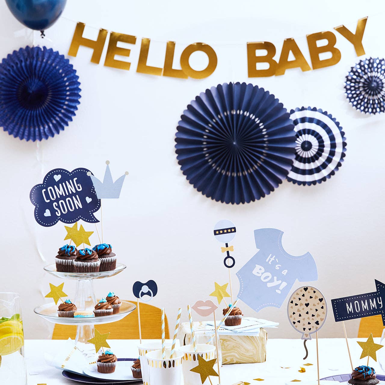 Coterie Party Supplies - Wholesale Party/Paper Folding Fan - Navy Party Fans1