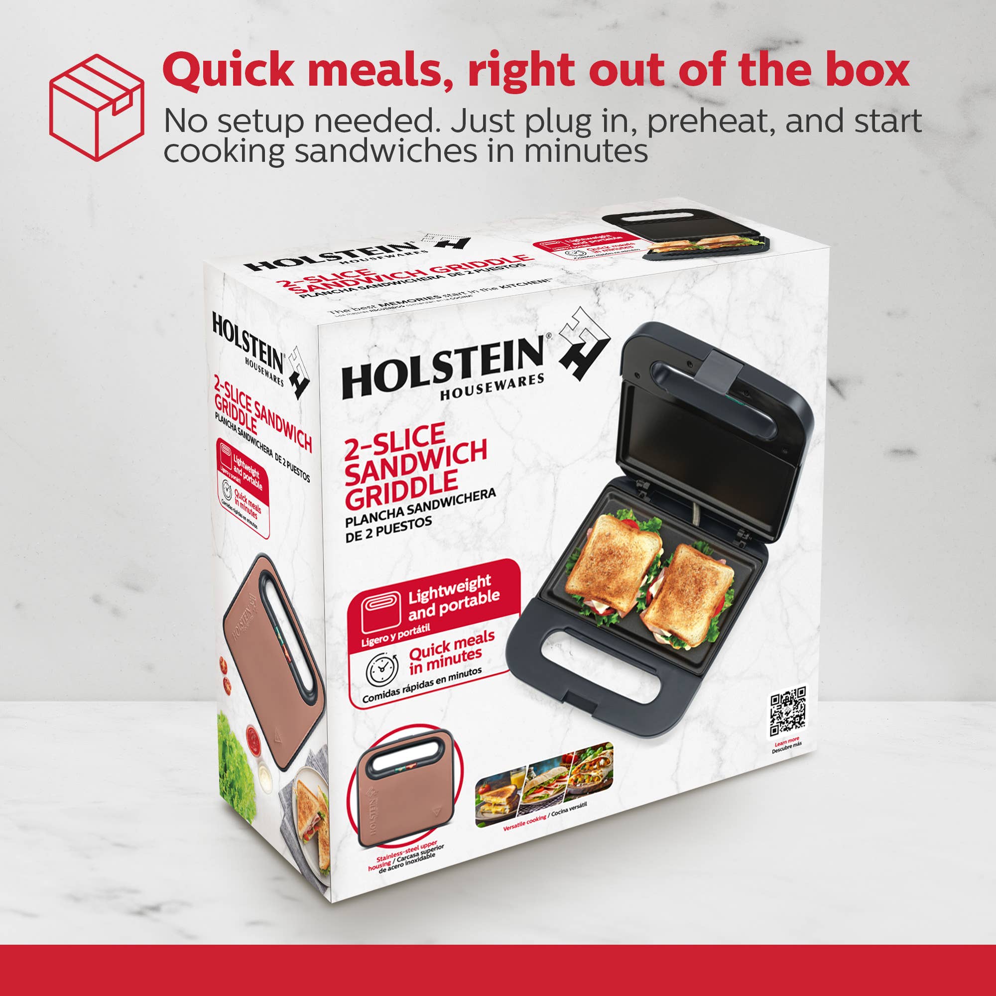 Holstein Housewares - Wholesale Kitchen Appliance - 2-SLICE SANDWICH MAKER & GRIDDLE ROSE GOLD8