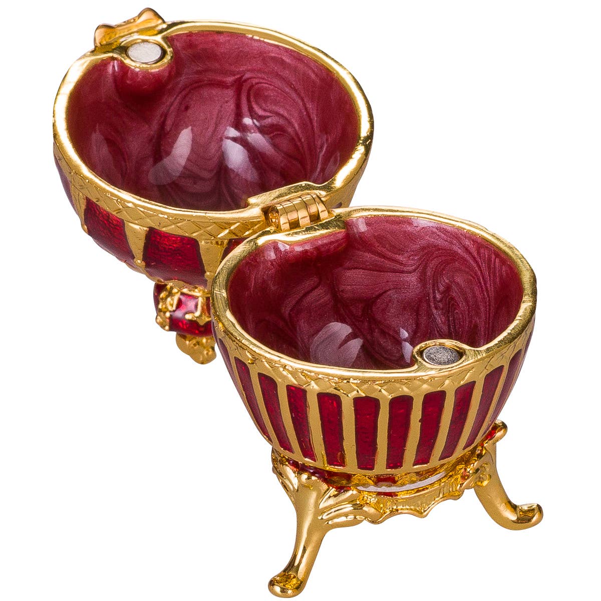 danila-souvenirs - Venta al por mayor Joyero/organizador de joyas - Joyero Faberge en forma de huevo acanalado con corona imperial roja1