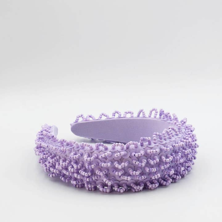 Beaded Bliss Lavender headband U35 for wholesale by Treasure Jewels Inc.