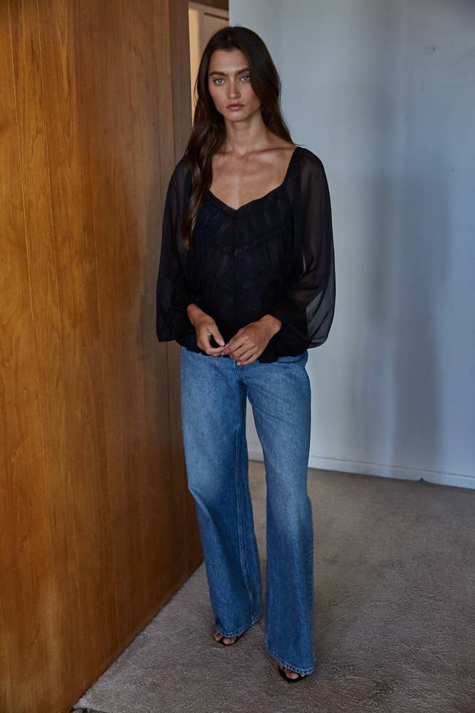 By Together - Wholesale Blouse - Women's - L9025 | Woven Polyester Long Sleeve See Through Top2