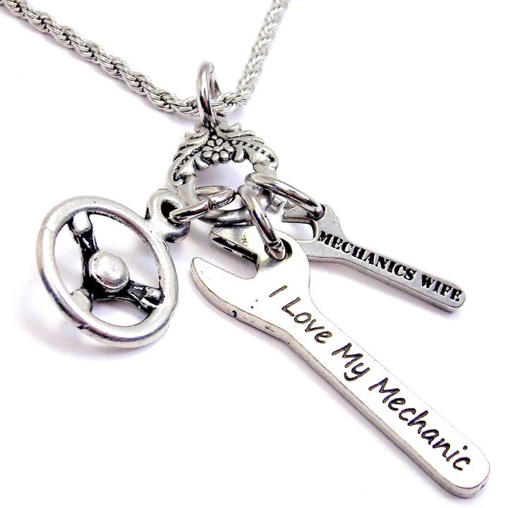 Chubby Chico Charms - Wholesale Pendant/Charm Necklace - I Love My Mechanic mechanics wife Charm Holder Necklace