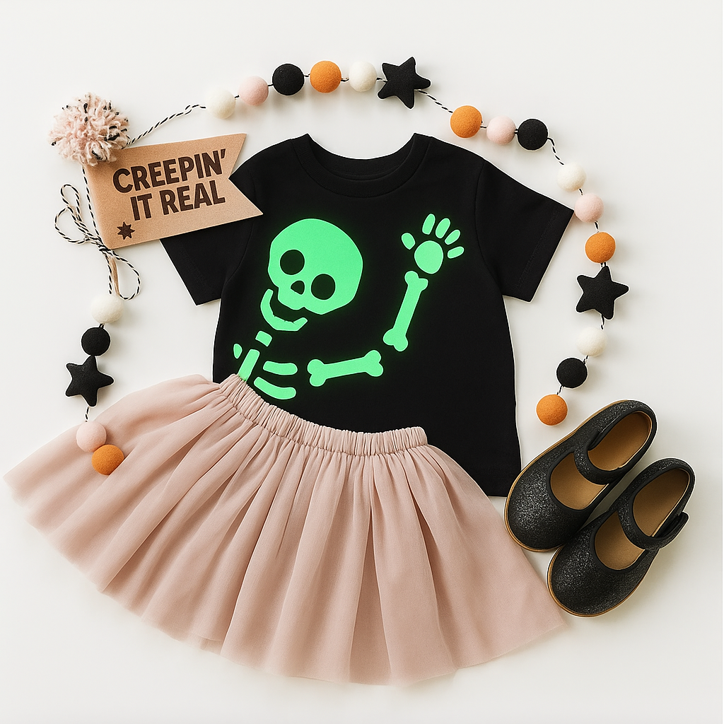 The Wishing Elephant - Wholesale Screen Printed T-Shirt - Kids - Skeleton Tee Shirt, Halloween, Glow in the Dark
1
