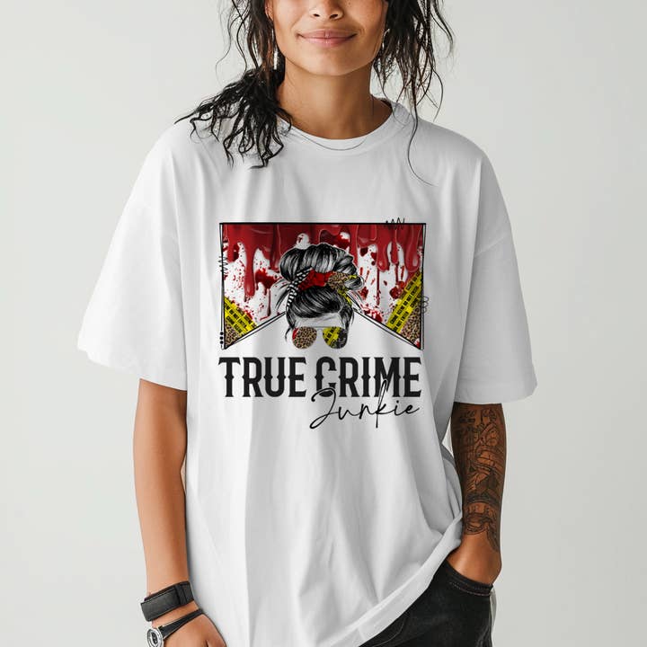 True Crime Junkie Graphic Tee for wholesale by Urban Edge Co.