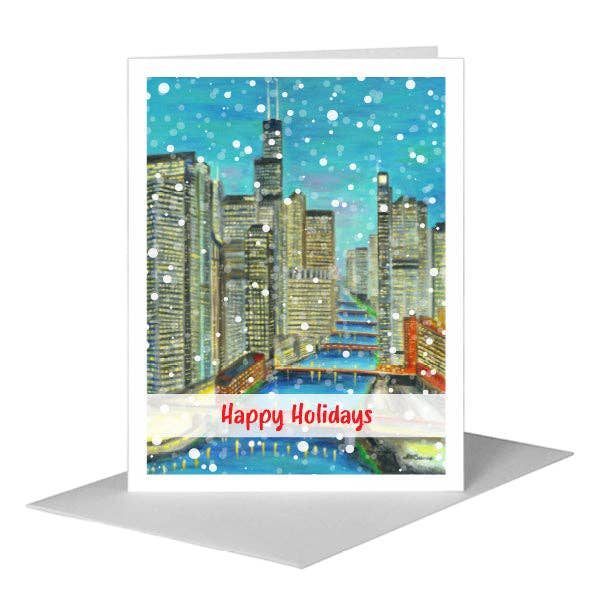 Night Bridges, Chicago, Greeting Card (#8752D) for wholesale by Printed Canvas