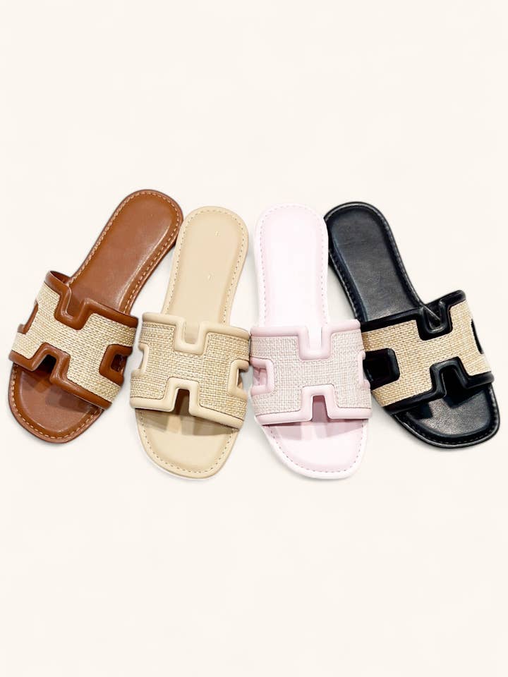 CCOCCI - Wholesale Sandals - Women's - SMILE-40 H-SHAPED CUTOUT WOVEN UPPER SLIDE SANDAL1