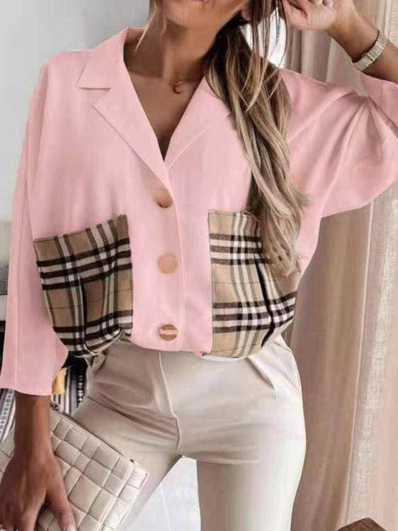 haut boutonné à motif de poche à carreaux pour la vente par Flarix