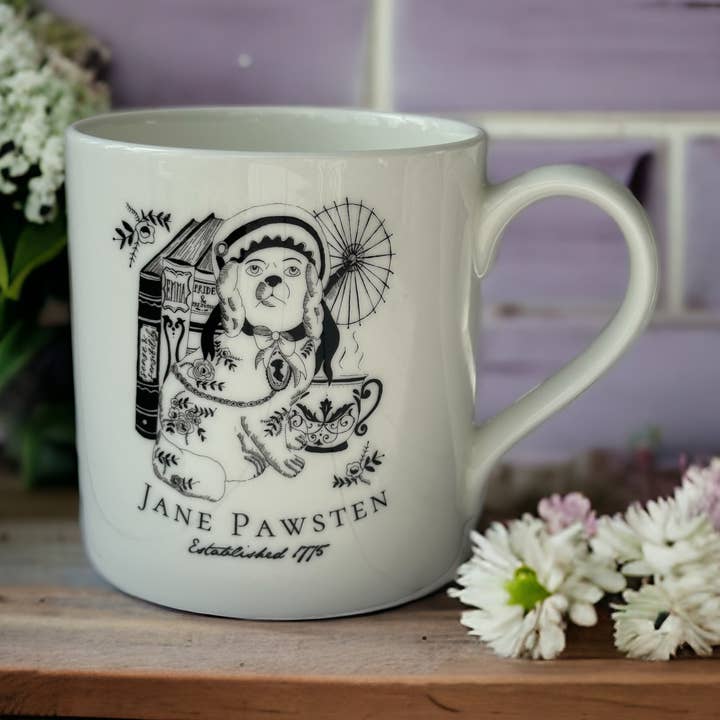 Jane Austen 'Pawsten' Literary Dog Book Lover Bone China Mug for wholesale by GiftSmith