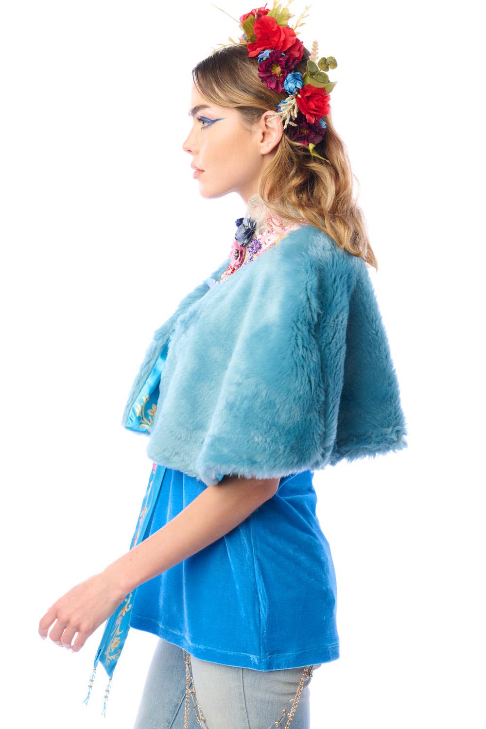 Teal Grace Kelly Reversible Fur Cape for wholesale on Faire2