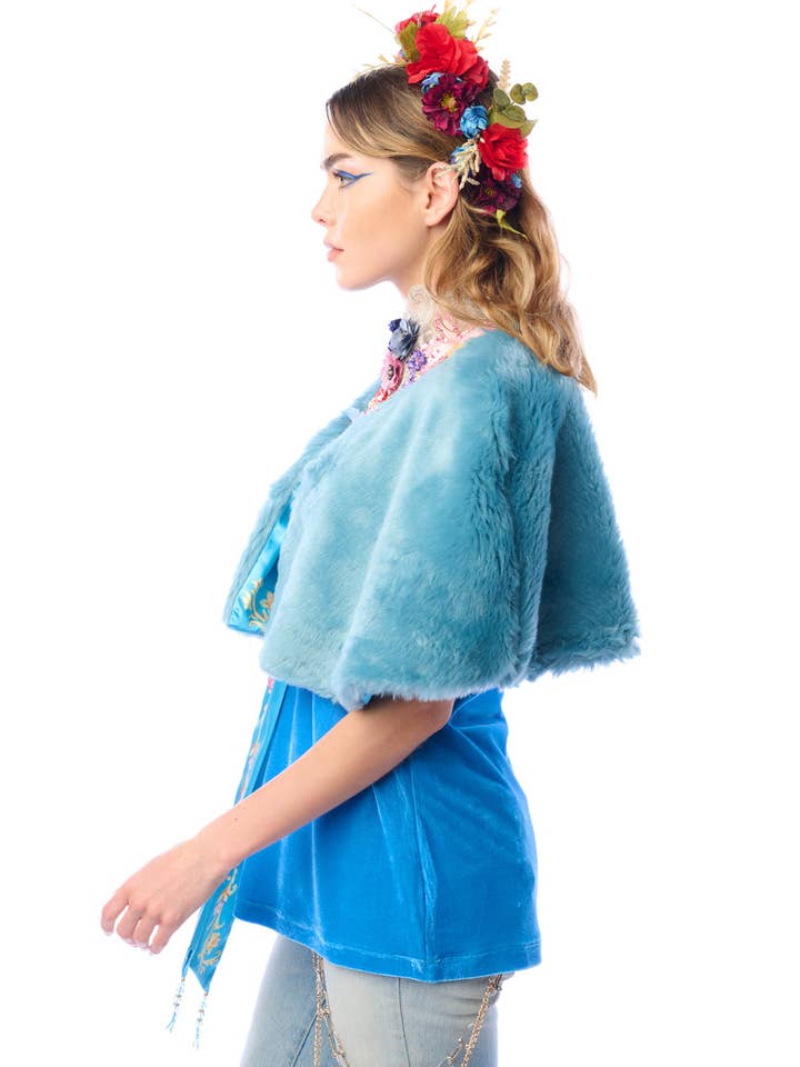 Teal Grace Kelly Reversible Fur Cape for wholesale on Faire2