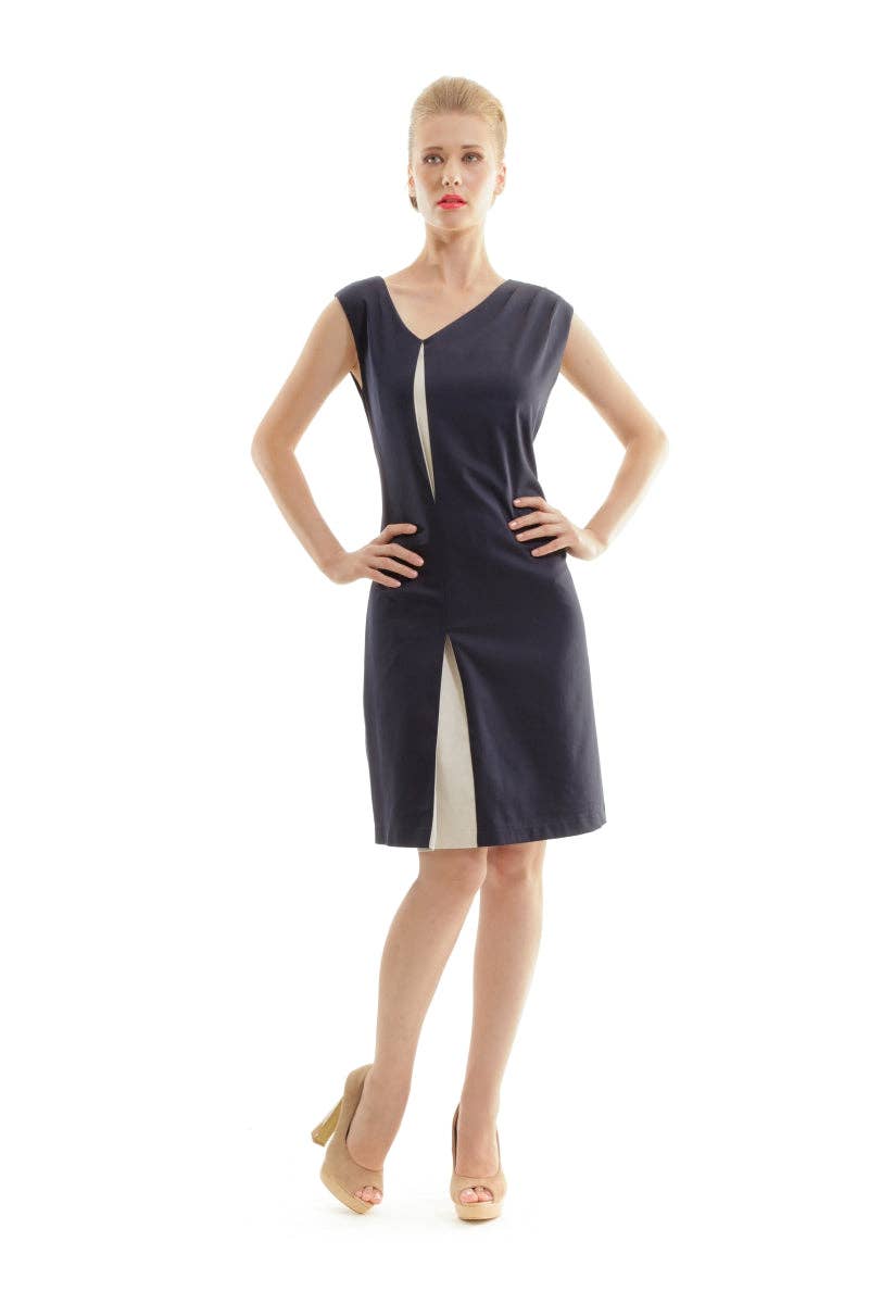 conquista - Wholesale Dress - Women's - Sleeveless Contrast Pleat Dress0