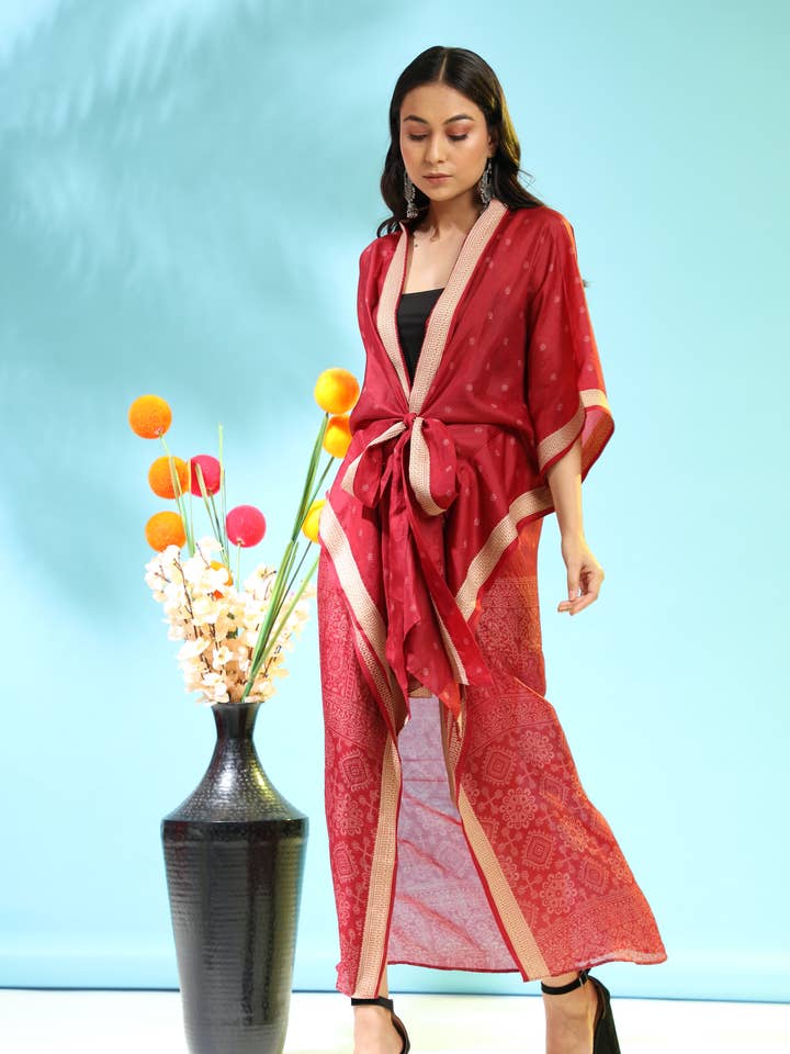 Silk Saree Kaftan Dress - Red Tones for wholesale by Studio Swiatlo