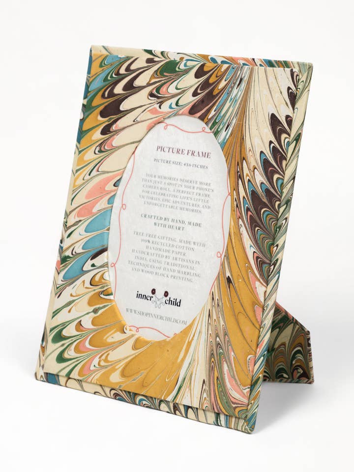 Hand-Marbled Flatiron Feathers Picture Frame with Oval Opening, 4x6 for wholesale by Inner Child