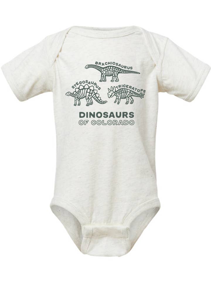 Dinosaurs of Colorado Baby Onesie for wholesale by Buffalo Mountain Print + Supply