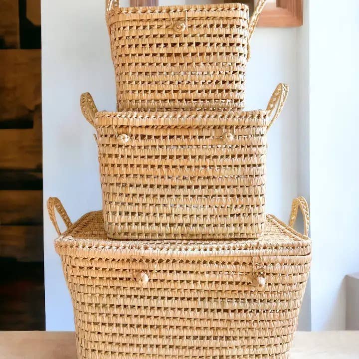 Melecraft - Wholesale Basket - Storage Basket Palm Leaf, Wicker Storage Trunk3