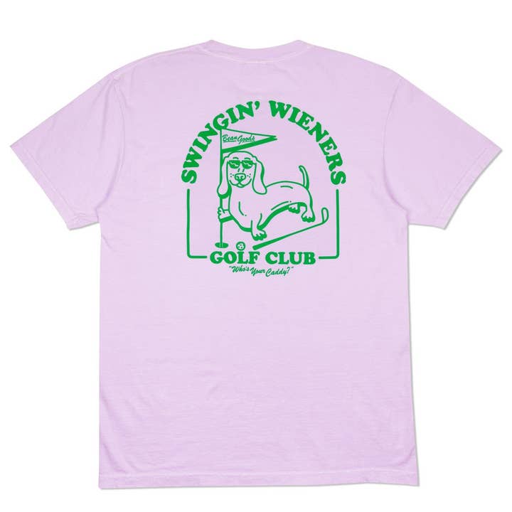 swingin' wieners golf club unisex pocket tee | lavender for wholesale by bean goods