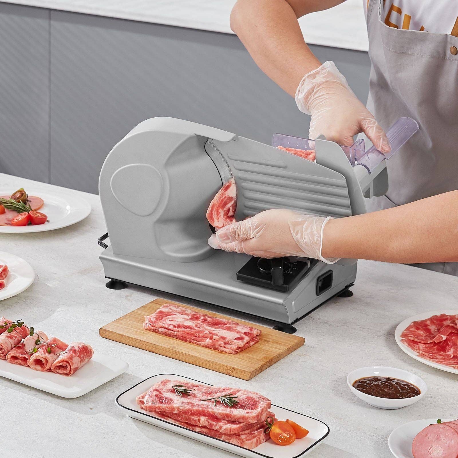 Hard Rock Health Stores - Wholesale Kitchen Appliance - Meat Slicer, 180W Electric Deli Food Slicer with 7.5" SUS420 Stainless Steel Blade and Blade Guard, 0 - 0.6 inch Adjustable Thickness for Home Use, Easy to Clean, Cut Meat, Bread, Ham and Cheese7
