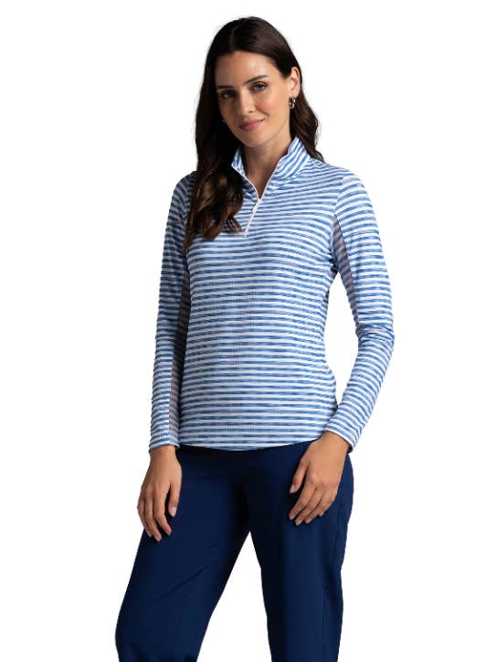 IBKÜL - Wholesale Athletic Top - Women's - Landon Stripe II Print Long Sleeve Mock Neck Top – 10164