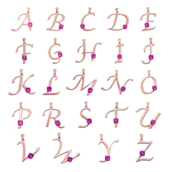 Thesoftcheek Jewelry – wholesale Hänge-/berlockhalsband – Initialbokstav Halsband Silver Roséguld Vermeil - Rosa Topas