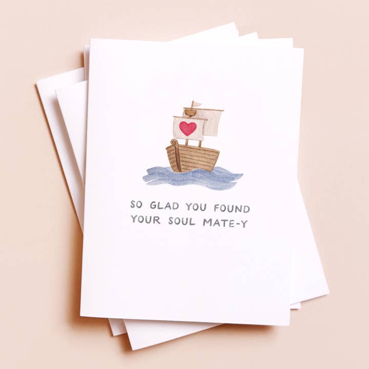 Amy Zhang - Wholesale Wedding Card - Soul Mate-y — Coastal Pun Wedding Card0
