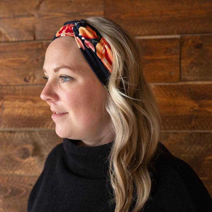 Adult Twisted Headband - Navy & Peach Floral for wholesale by Northern Lullaby