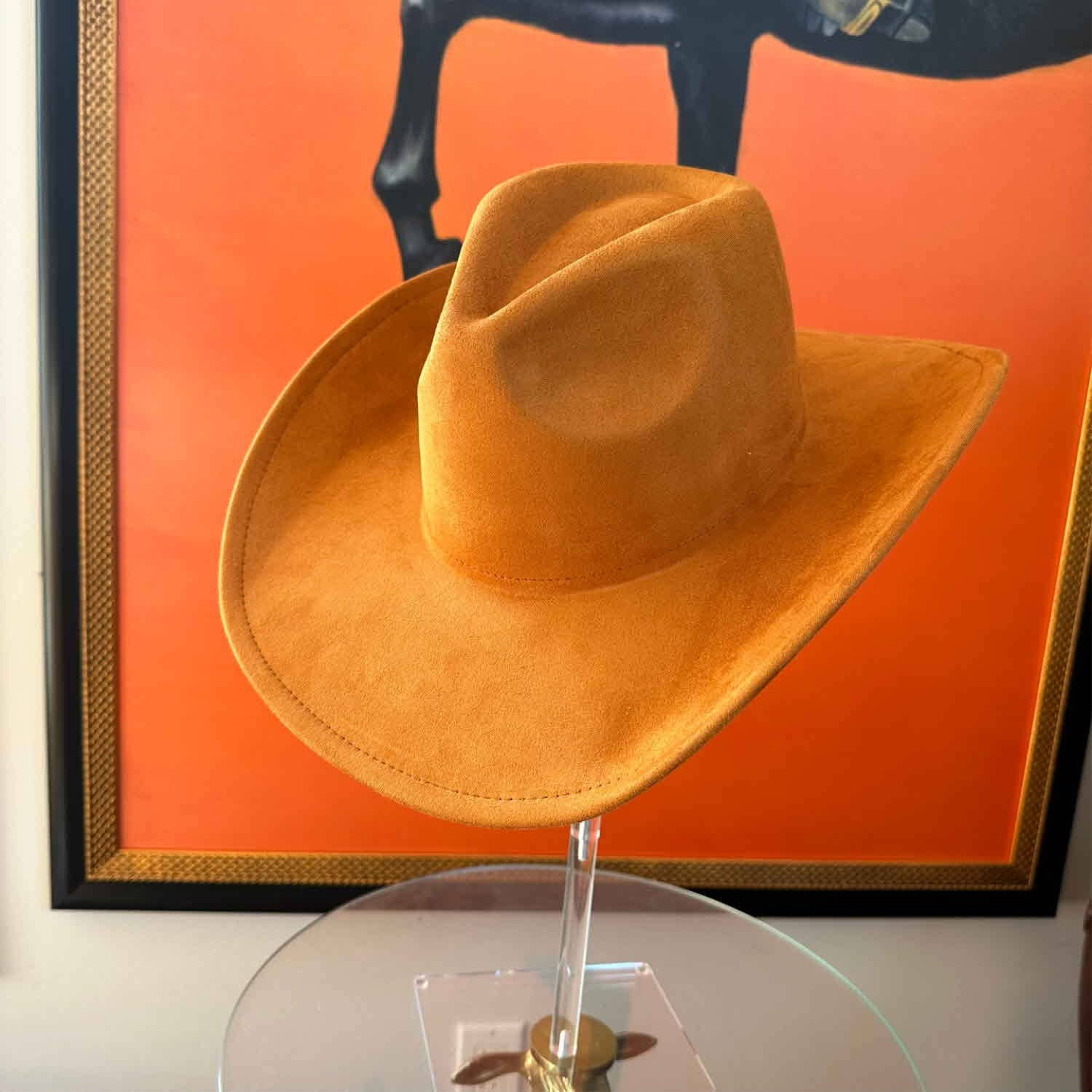 Queens INC - Vente Chapeau de cowboy – femme - Chapeau de cowboy en daim végan avec bord plat rigide21