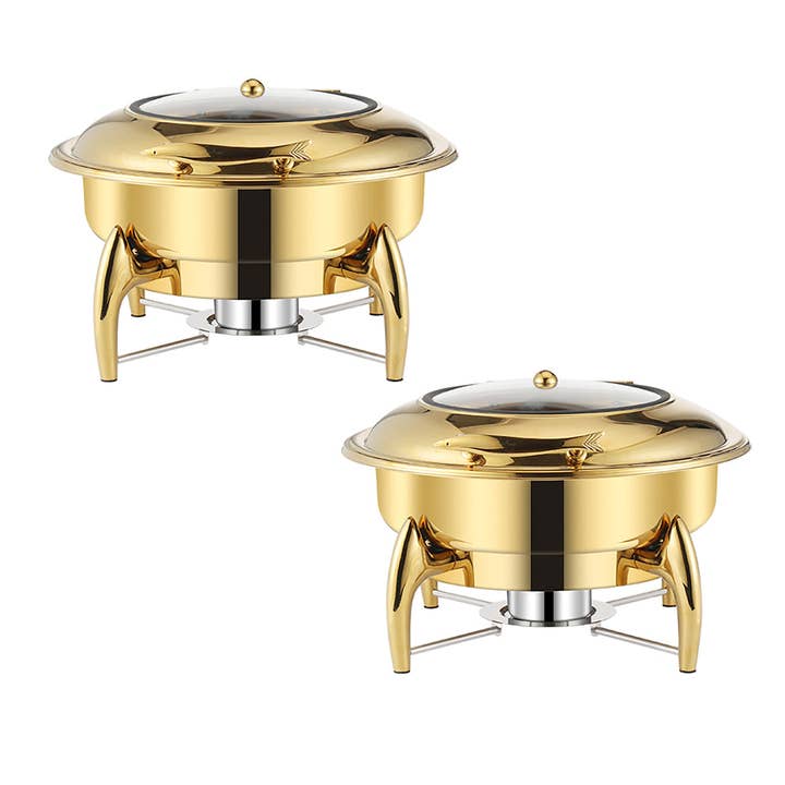 SOGA 2X Gold Plated Stainless Steel Round Chafing Dish Tray Buffet Cater Food Warmer Chafer with Top Lid for wholesale by SOGA International Pty Ltd