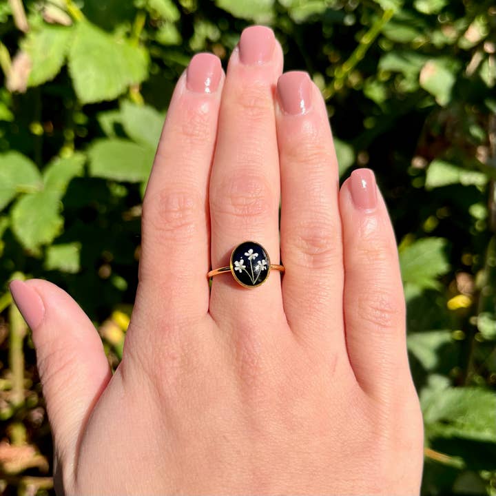 Small Oval Real Queen Anne's Lace Ring (Best Seller!) for wholesale by Wild by Design