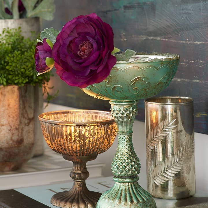 Jamali Garden - Vente Assiettes/plats/bols de décoration - Bol à piédestal en verre peu profond Verdigris2