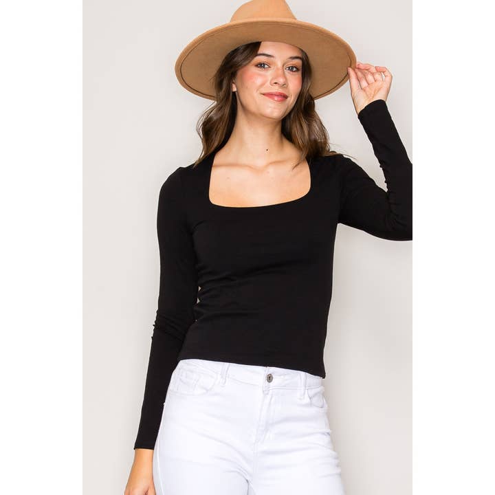 Popular 21 - Wholesale Knit Top - Women's - Double Layer Square Neck Cotton Top6