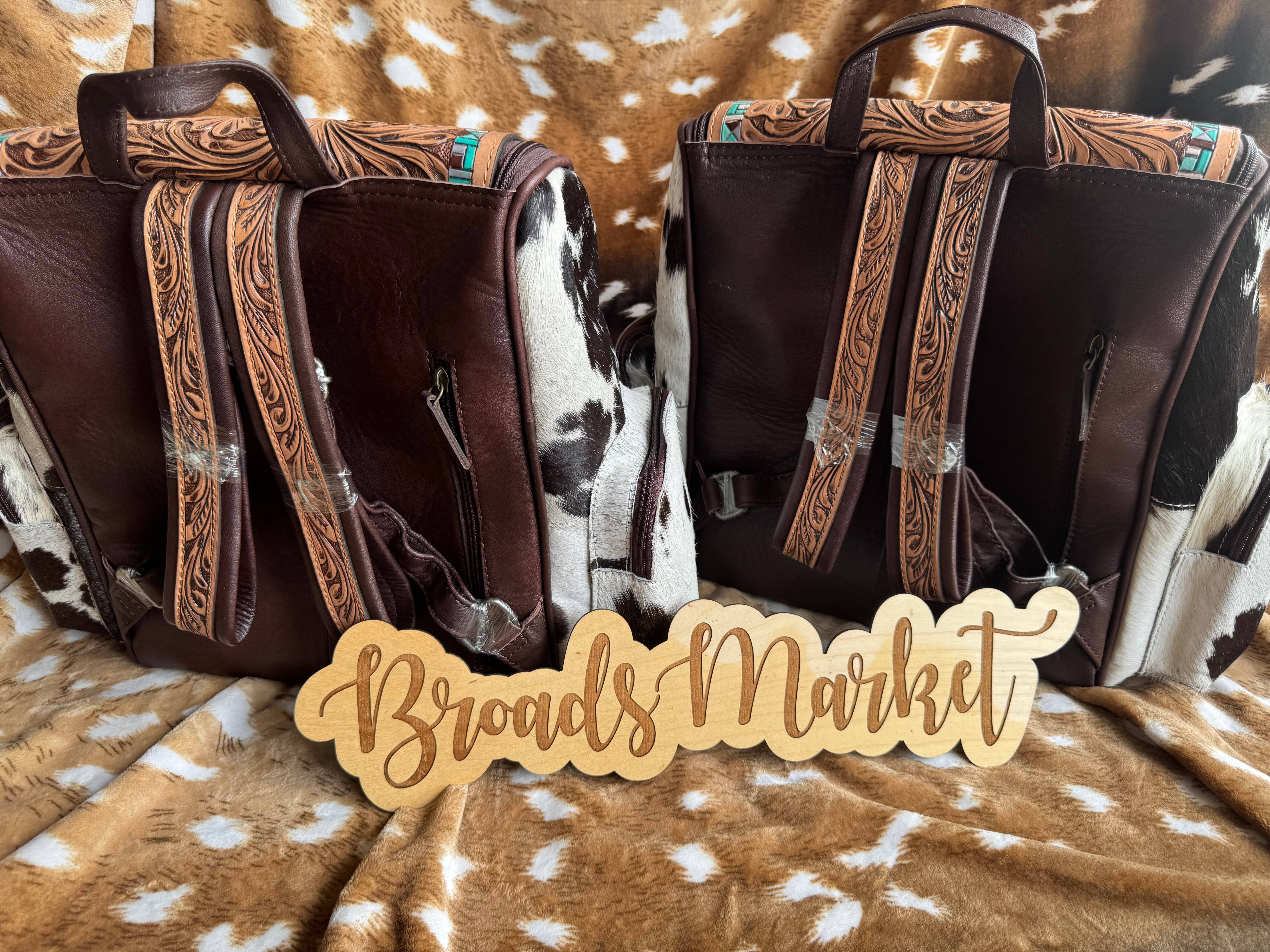 Broads Market - Wholesale Backpack - Women's - Cactus Tooled Leather & Cowhide Backpack4